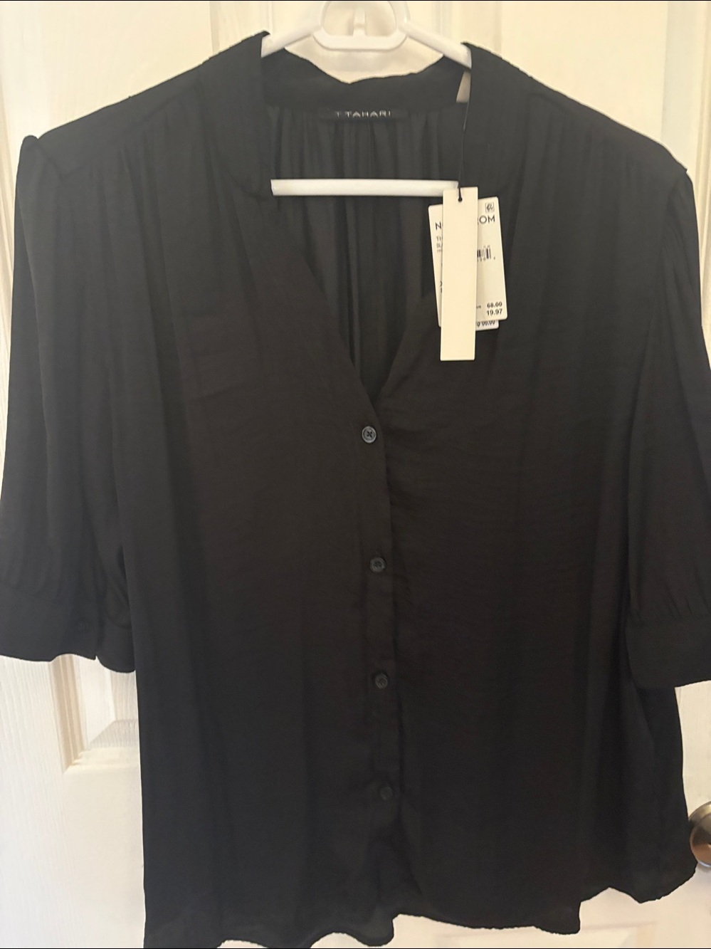 Tahari Black V-Neck Button Blouse